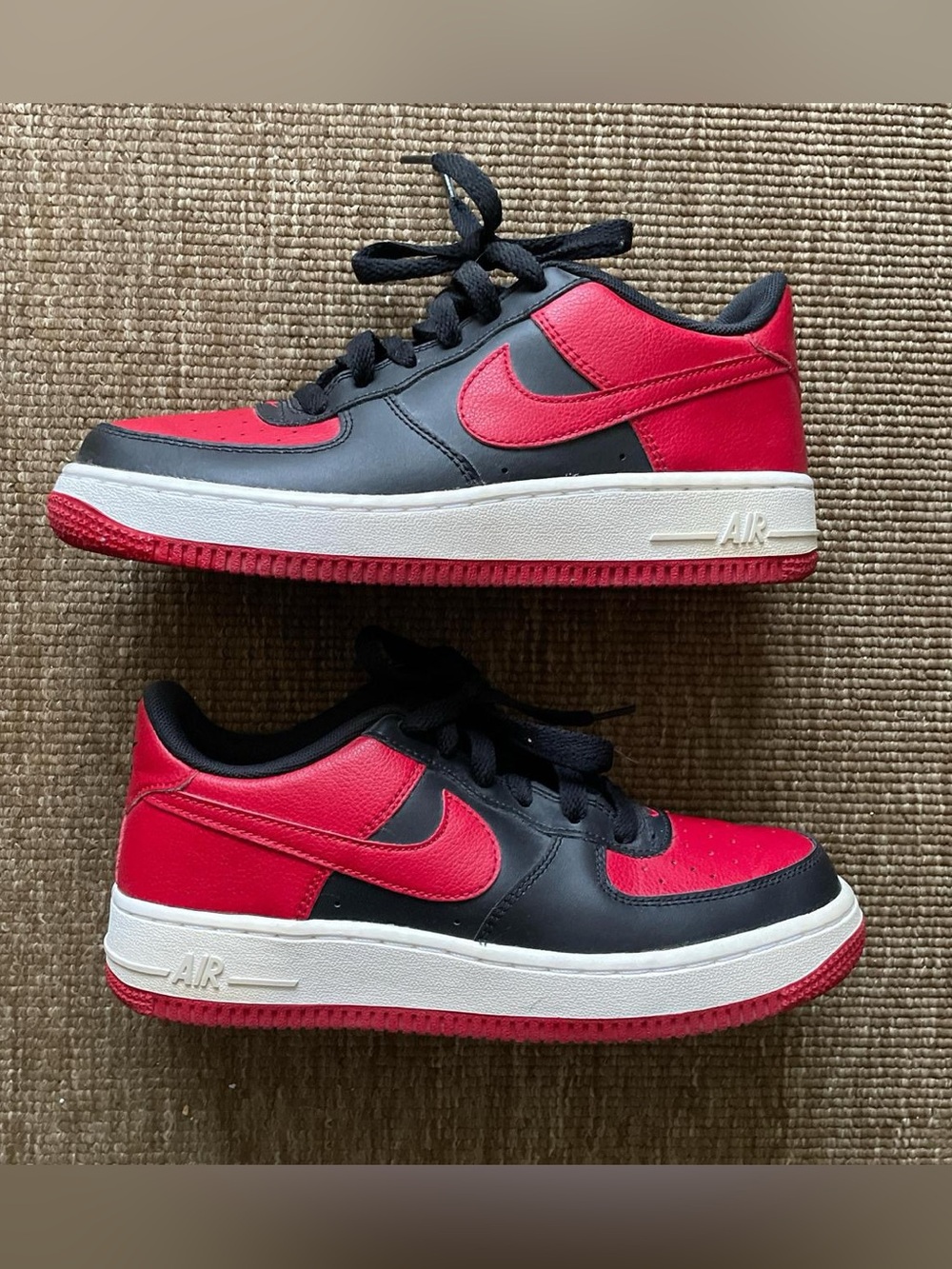 Nike Air Force ones Black and Red Low-Top Sneakers 5.5Y or women’s 7